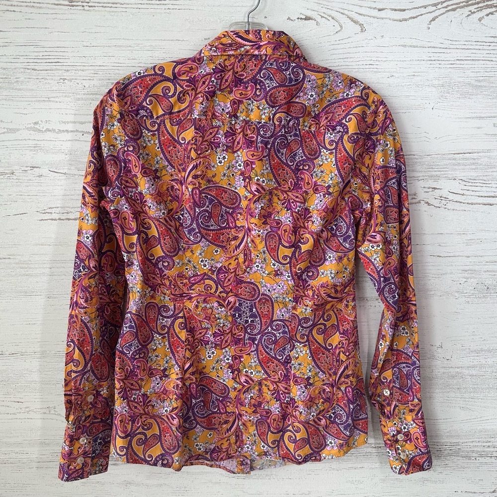HAWES & CURTIS Mustard and Purple Floral Paisley Fitted Button Down Shirt UK 10 - Picture 9 of 11